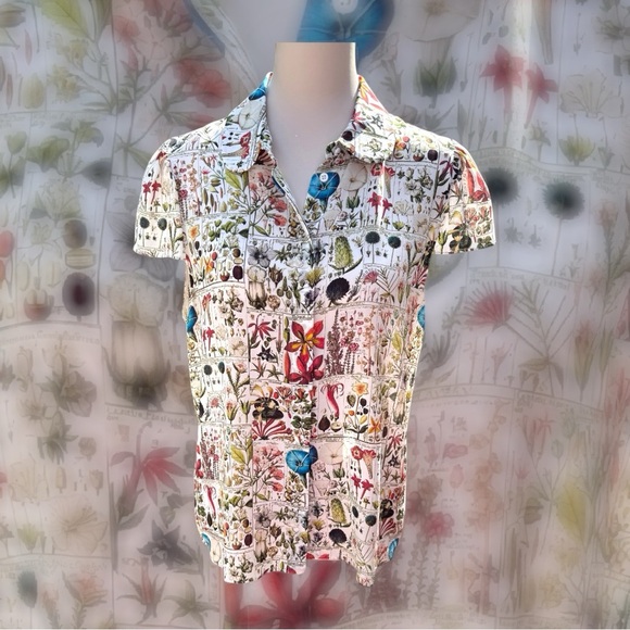 Alice + Olivia Women’s Joy Illustrated Silk Blouse Size L - Picture 1 of 10